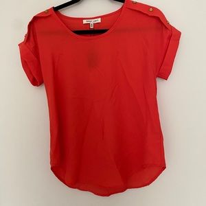 Coral Red Sheer Short Sleeve Shirt